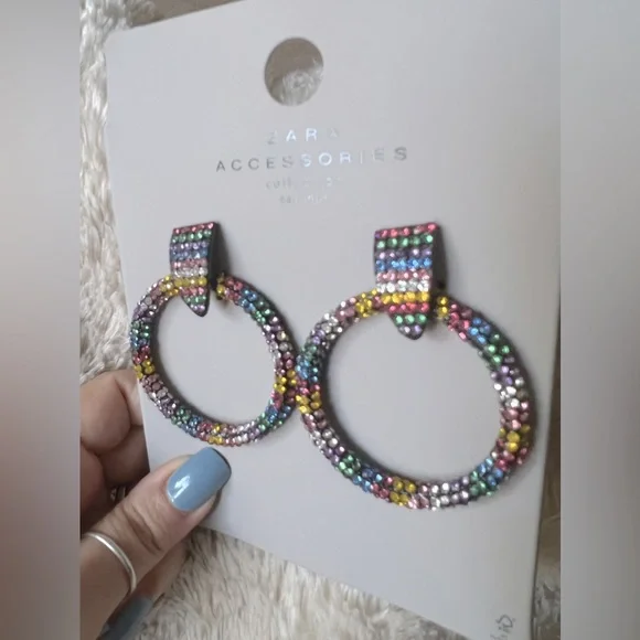 ZARA Accessories Collection Rhinestone Hoop Earrings - Picture 6 of 9
